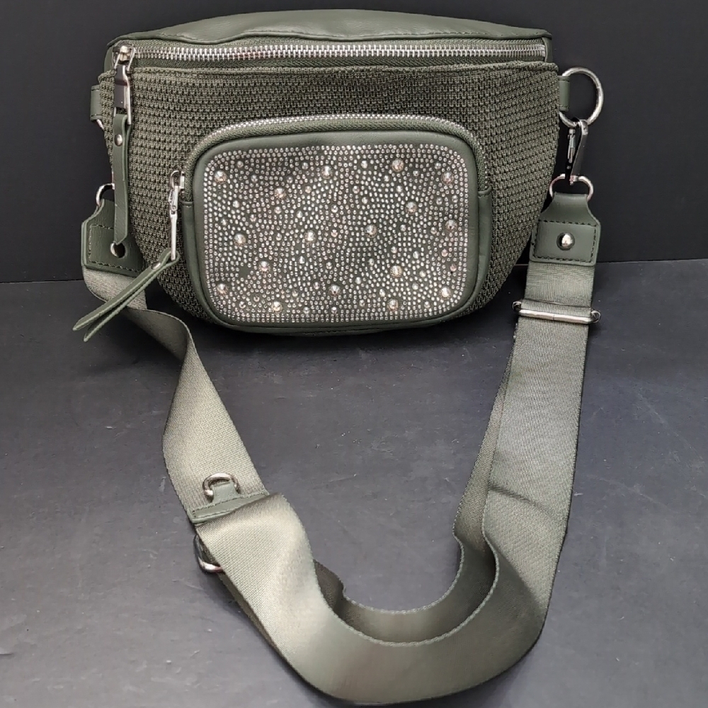 Steve Madden NYC, Women's Green Shimmer, Rhinestone Crossbody/Fanny Pack.